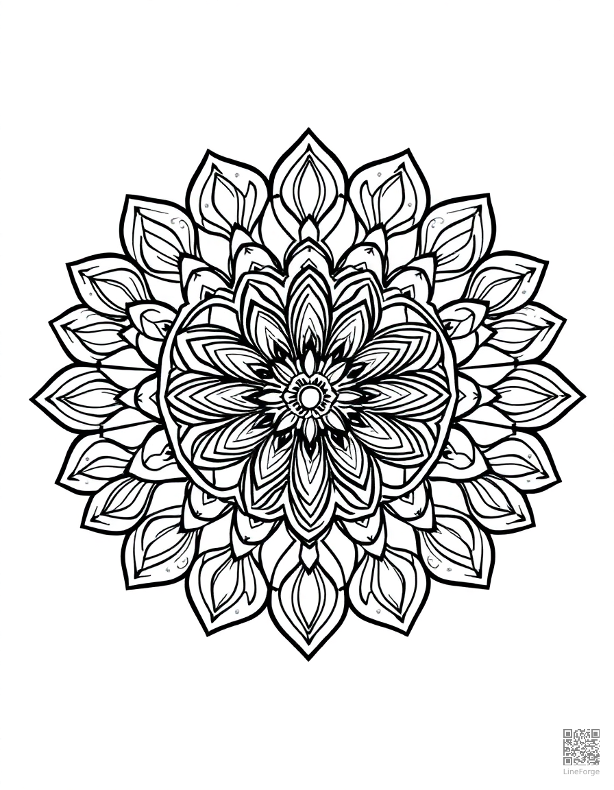 heart pattern mandala design coloring page Contour style - free printable