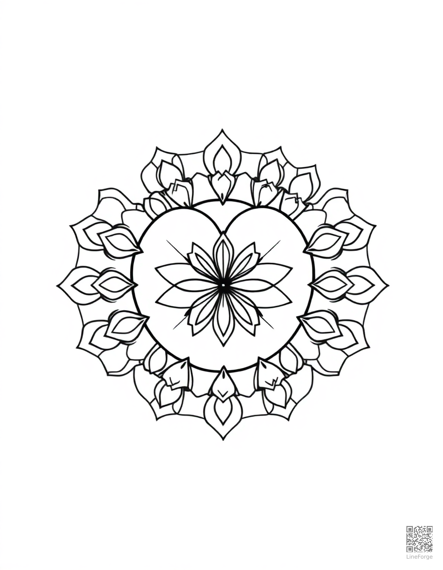 heart pattern mandala design coloring page Minimal style - free printable