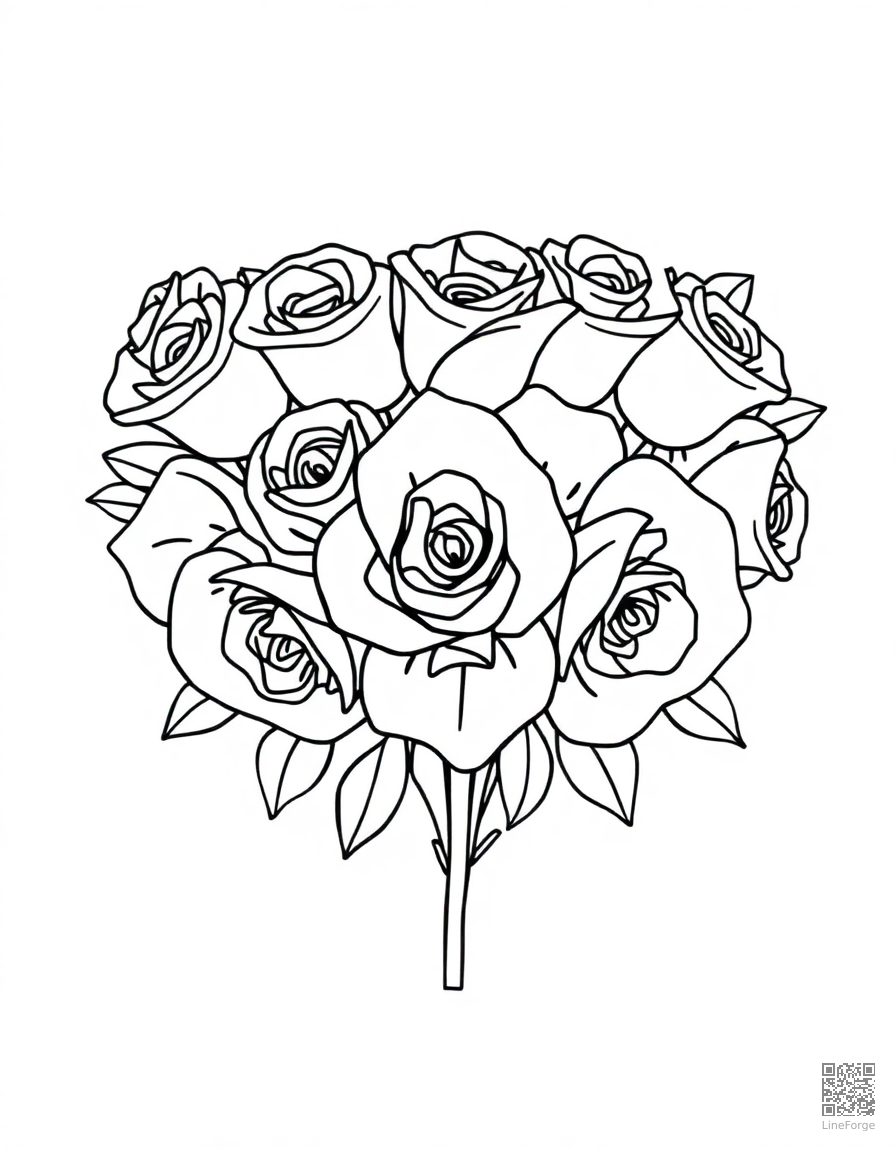 Heart-shaped bouquet of roses coloring page Minimal style - free printable