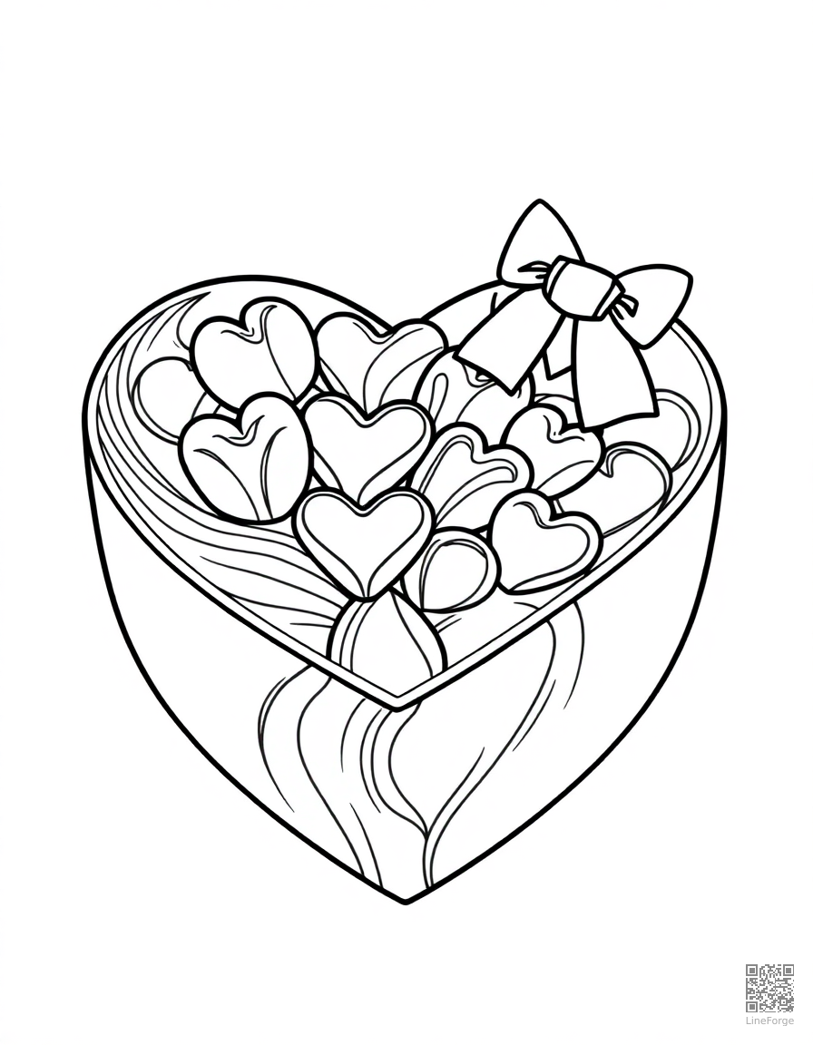 heart shaped box of chocolates coloring page Contour style - free printable