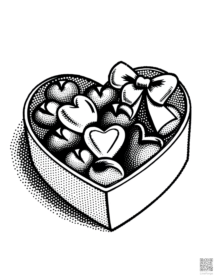 heart shaped box of chocolates coloring page Stipple style - free printable