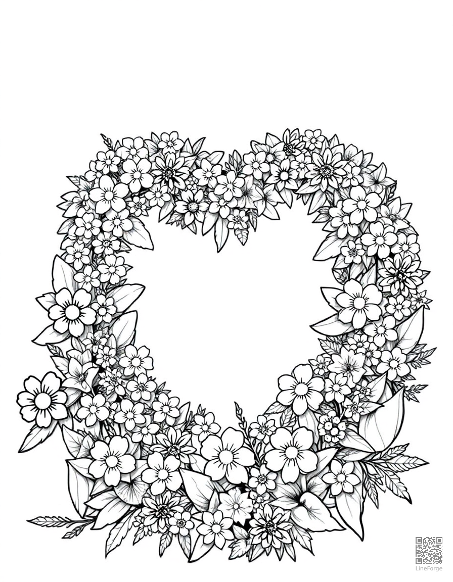 heart shaped flower garden from above coloring page Manga style - free printable