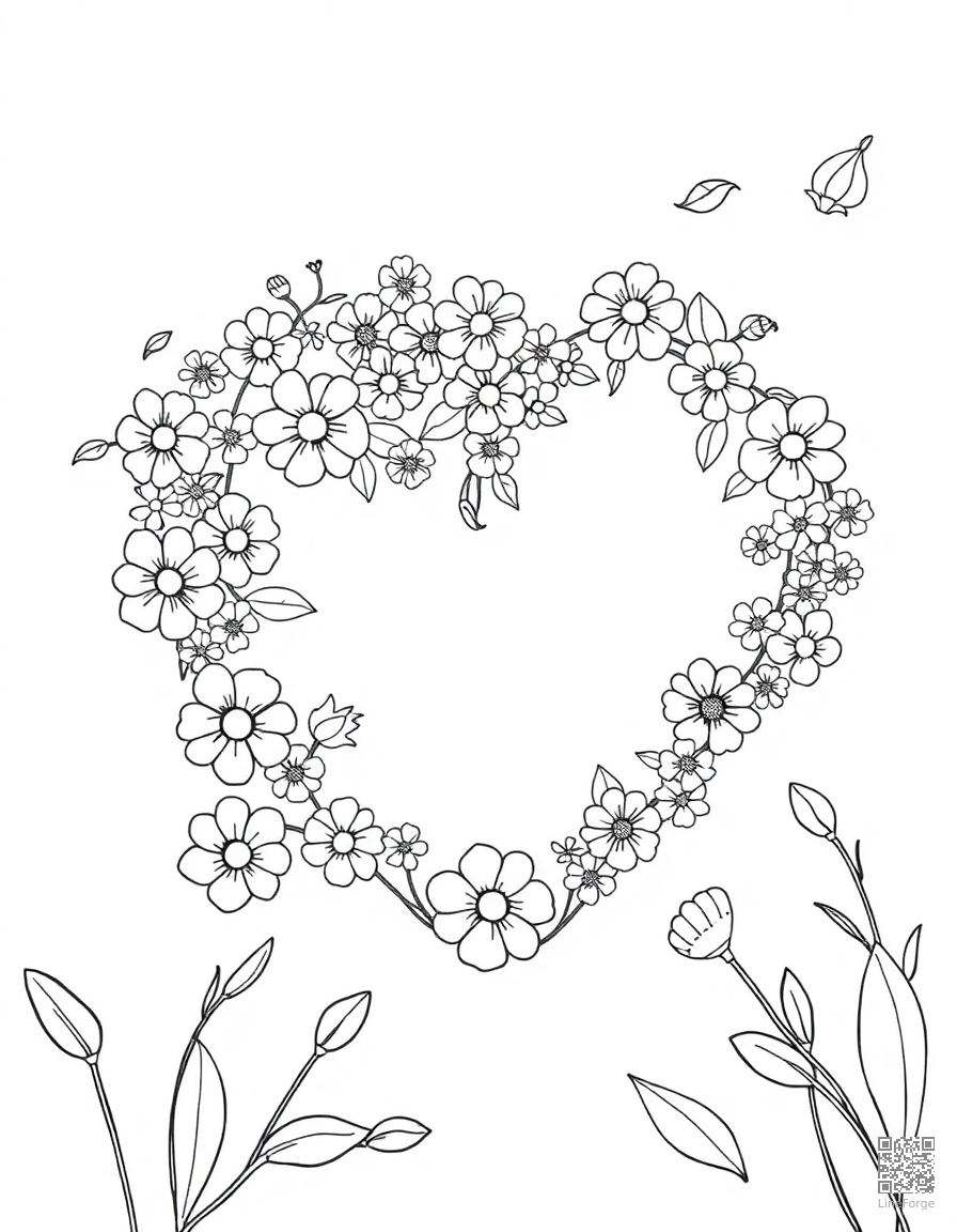 heart shaped flower garden from above coloring page Minimal style - free printable