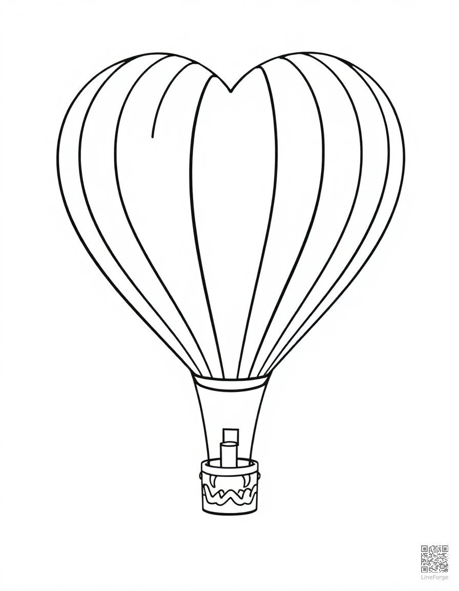 heart-shaped hot air balloon coloring page Contour style - free printable