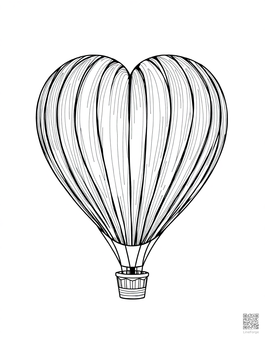 heart-shaped hot air balloon coloring page Crosshatch style - free printable