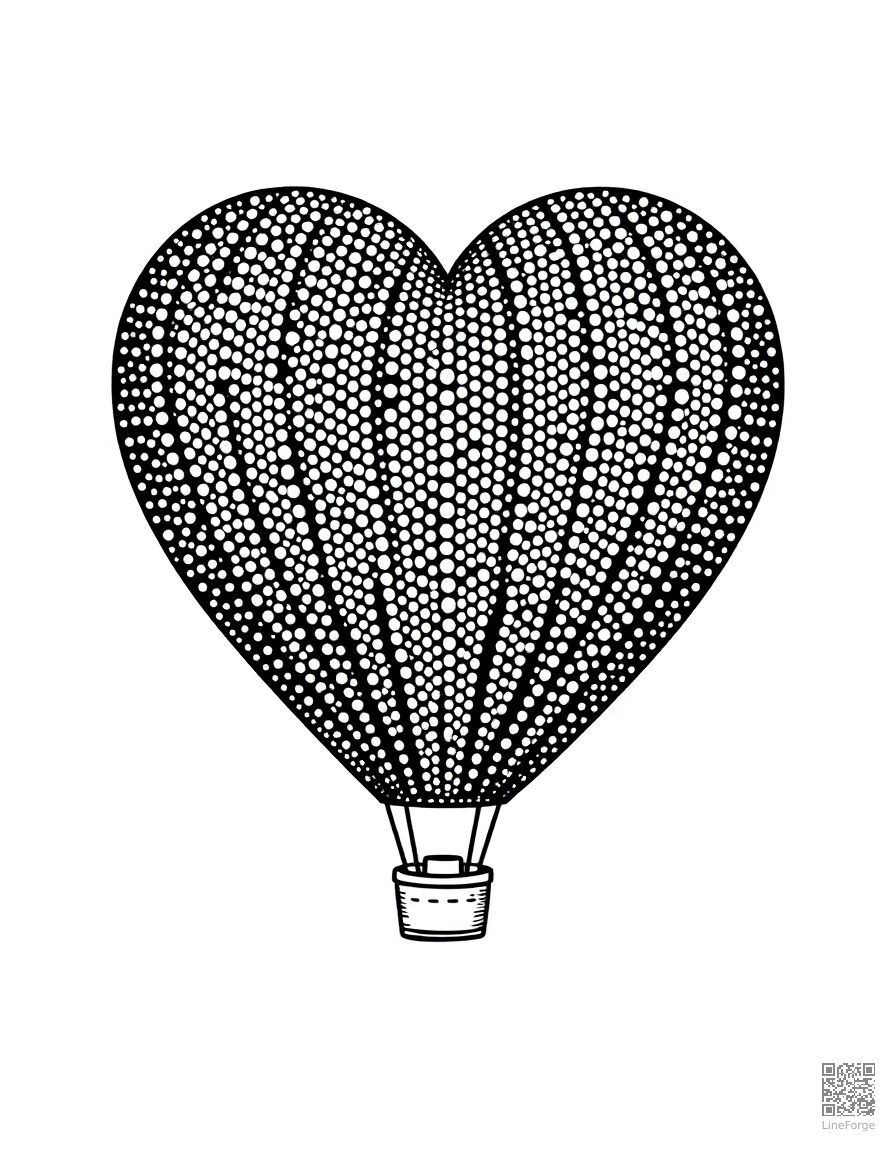 heart-shaped hot air balloon coloring page Stipple style - free printable