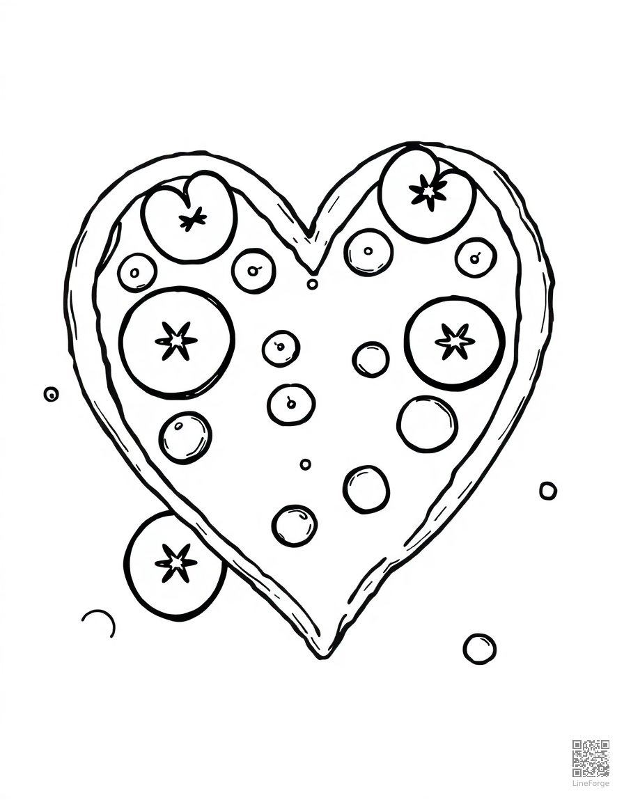 heart shaped pizza with toppings coloring page Manga style - free printable