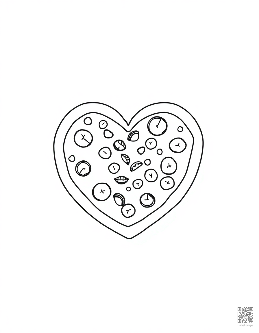 heart shaped pizza with toppings coloring page Minimal style - free printable