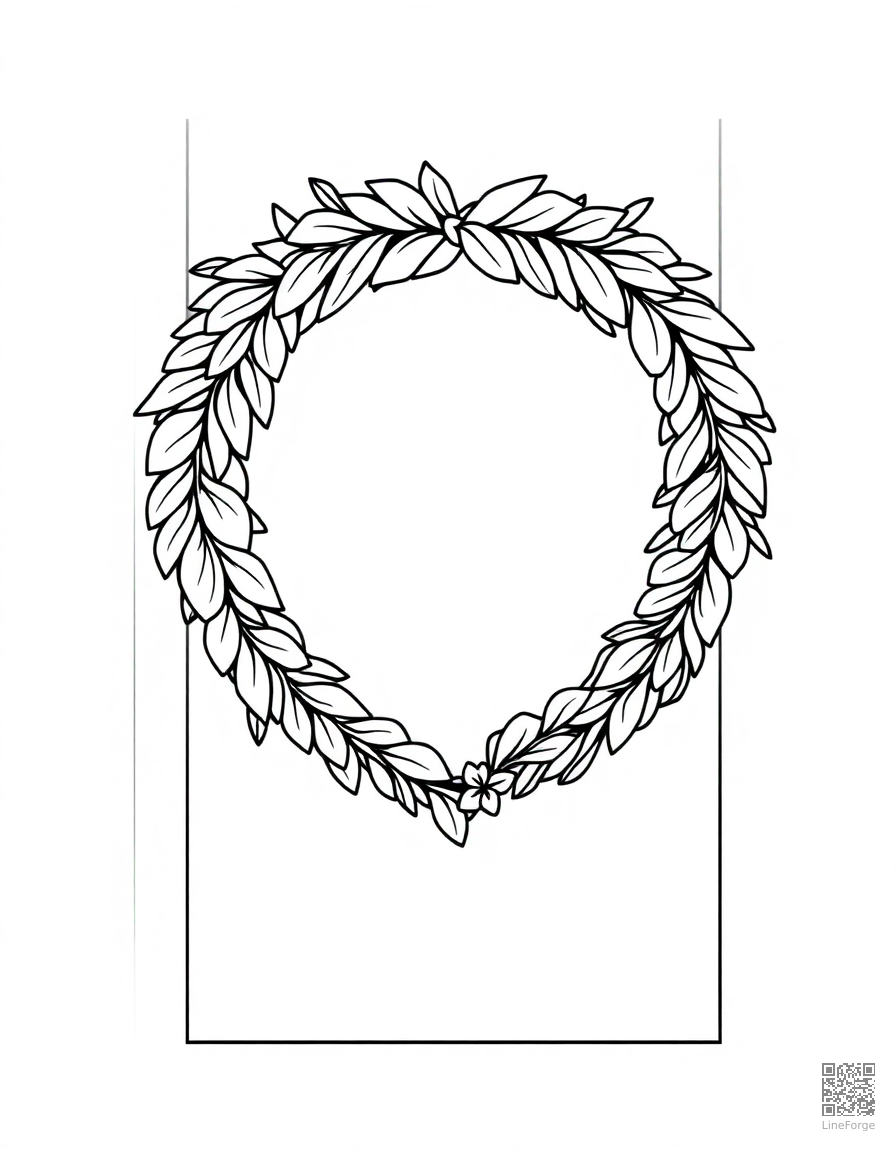 heart-shaped wreath on a door coloring page Contour style - free printable