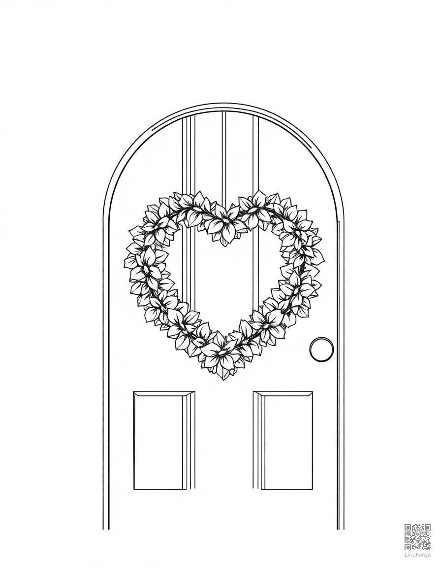 heart-shaped wreath on a door coloring page Manga style - free printable