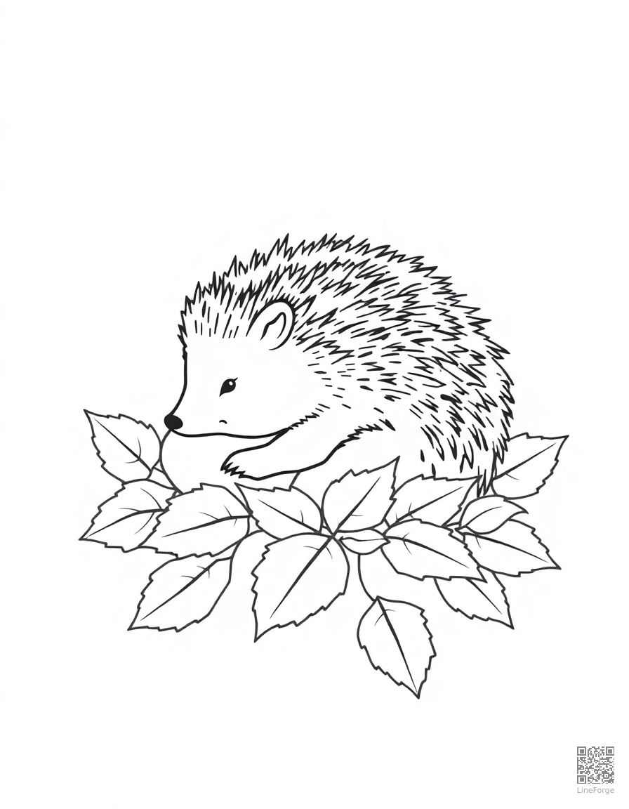 hedgehog curled up among autumn leaves coloring page Minimal style - free printable
