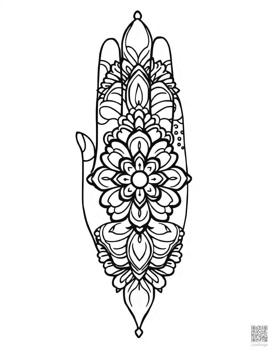 henna hand design with detailed patterns coloring page Contour style - free printable