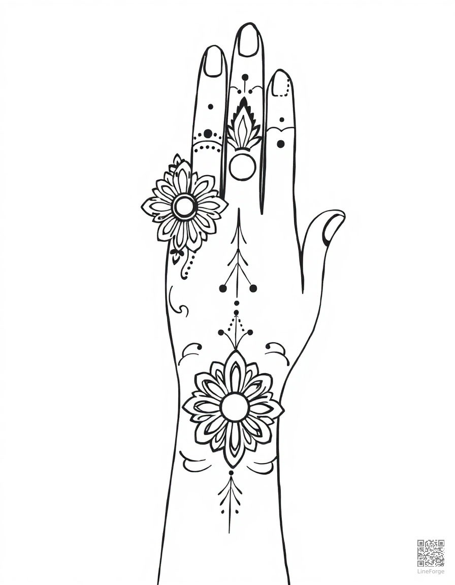 henna hand design with detailed patterns coloring page Minimal style - free printable