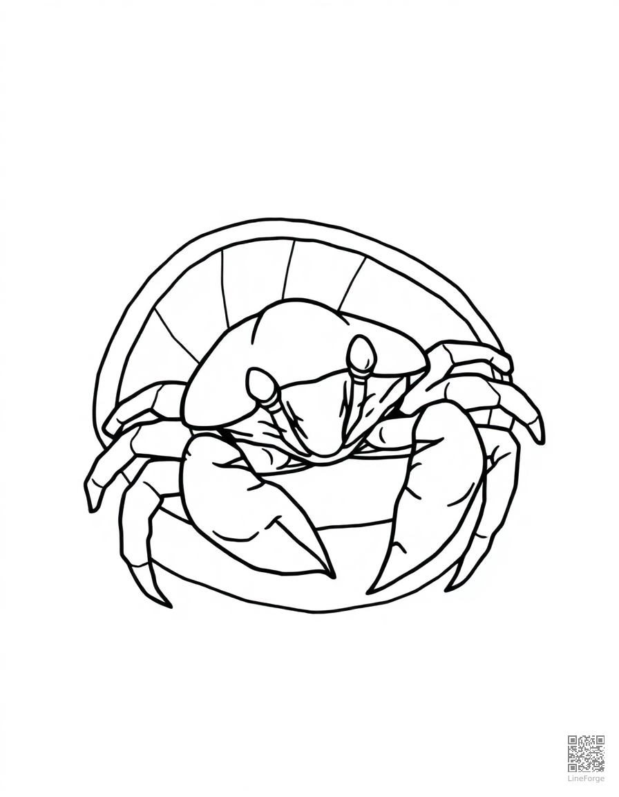 Free hermit crab in a fancy shell coloring page in contour style — printable line art