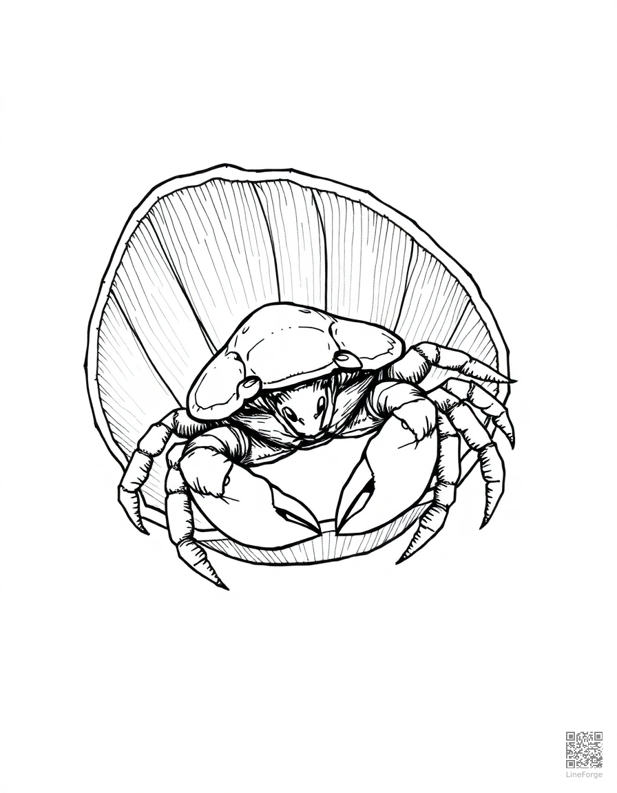 hermit crab in a fancy shell coloring page Crosshatch style - free printable