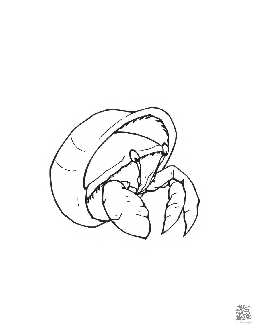 Free hermit crab in a fancy shell coloring page in manga style — printable line art
