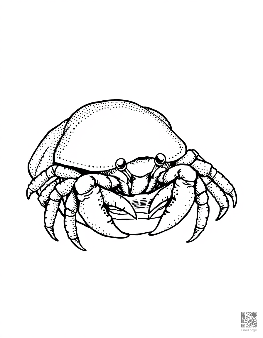 Free hermit crab in a fancy shell coloring page in stipple style — printable line art