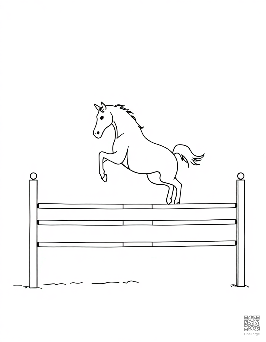 horse jumping over a show jumping fence coloring page Minimal style - free printable