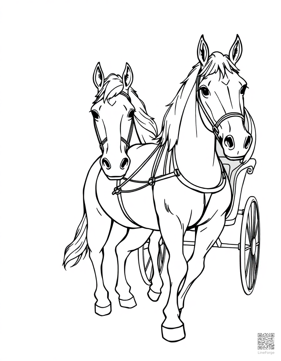 horse pulling a princess carriage coloring page Manga style - free printable