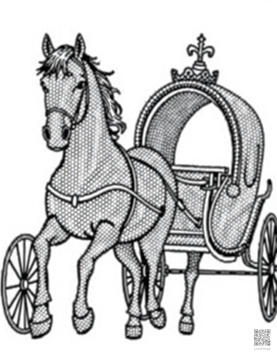 horse pulling a princess carriage coloring page Stipple style - free printable