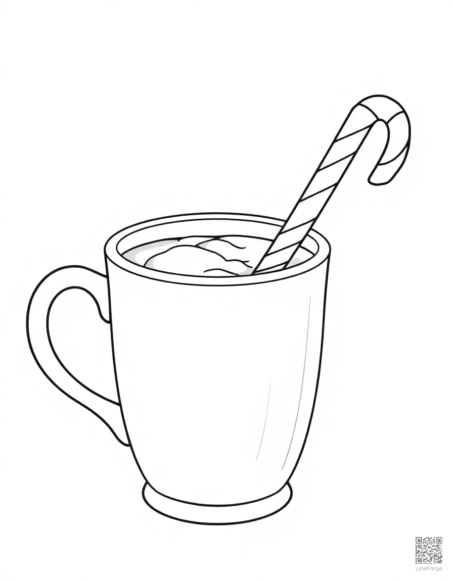 hot cocoa with candy cane stirrer coloring page Contour style - free printable