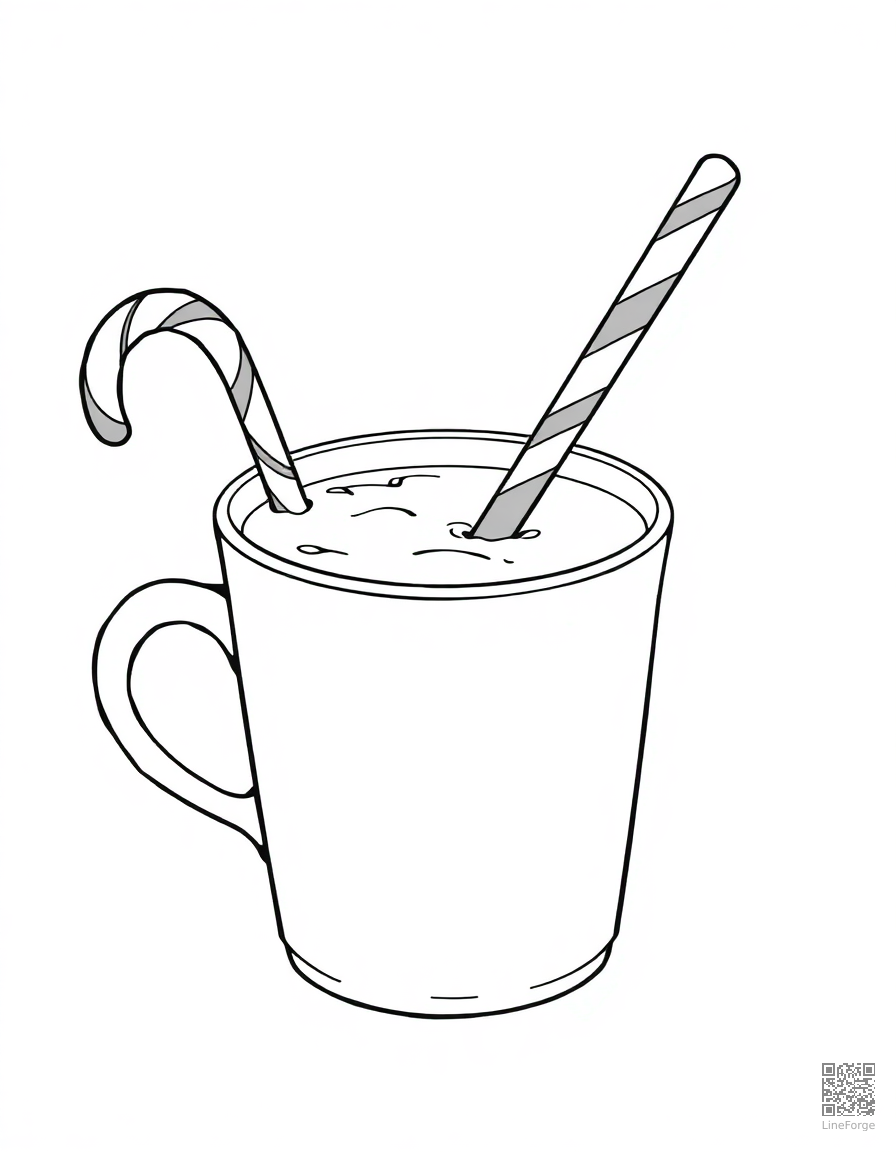 hot cocoa with candy cane stirrer coloring page Manga style - free printable