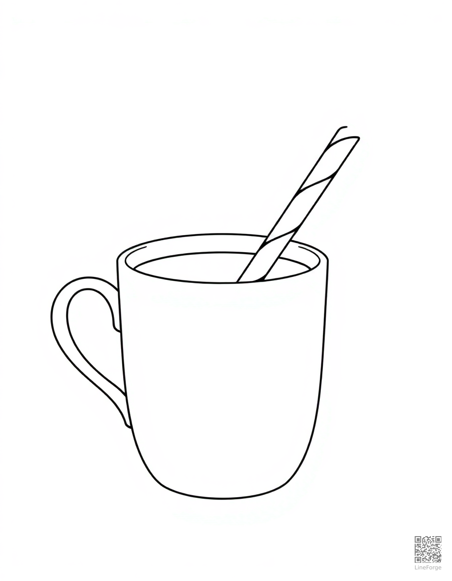 hot cocoa with candy cane stirrer coloring page Minimal style - free printable