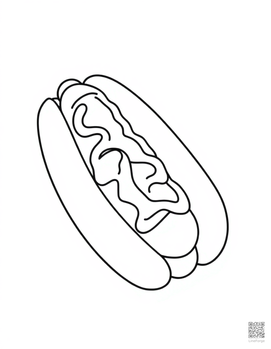 hot dog with mustard and ketchup coloring page Contour style - free printable