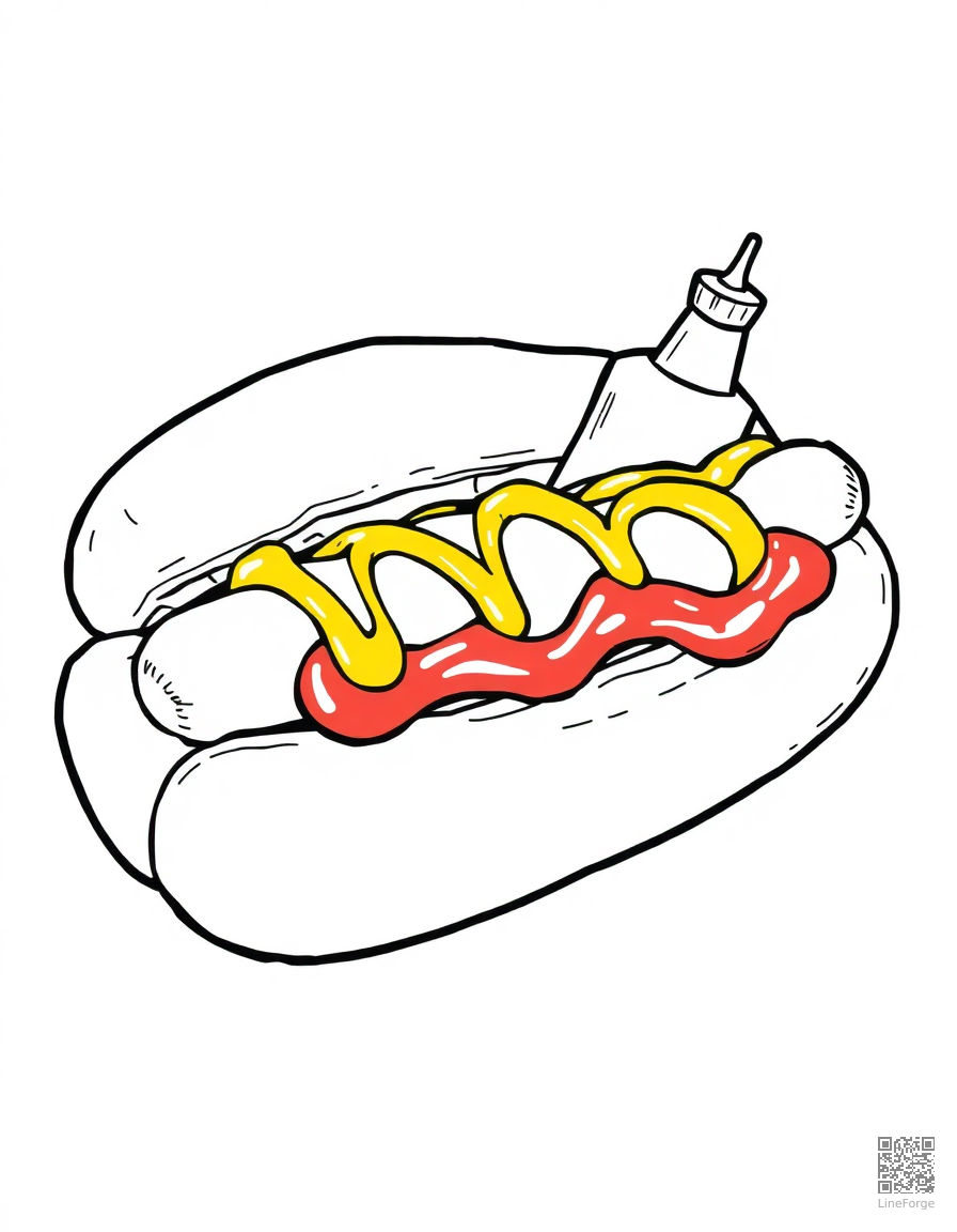 hot dog with mustard and ketchup coloring page Manga style - free printable