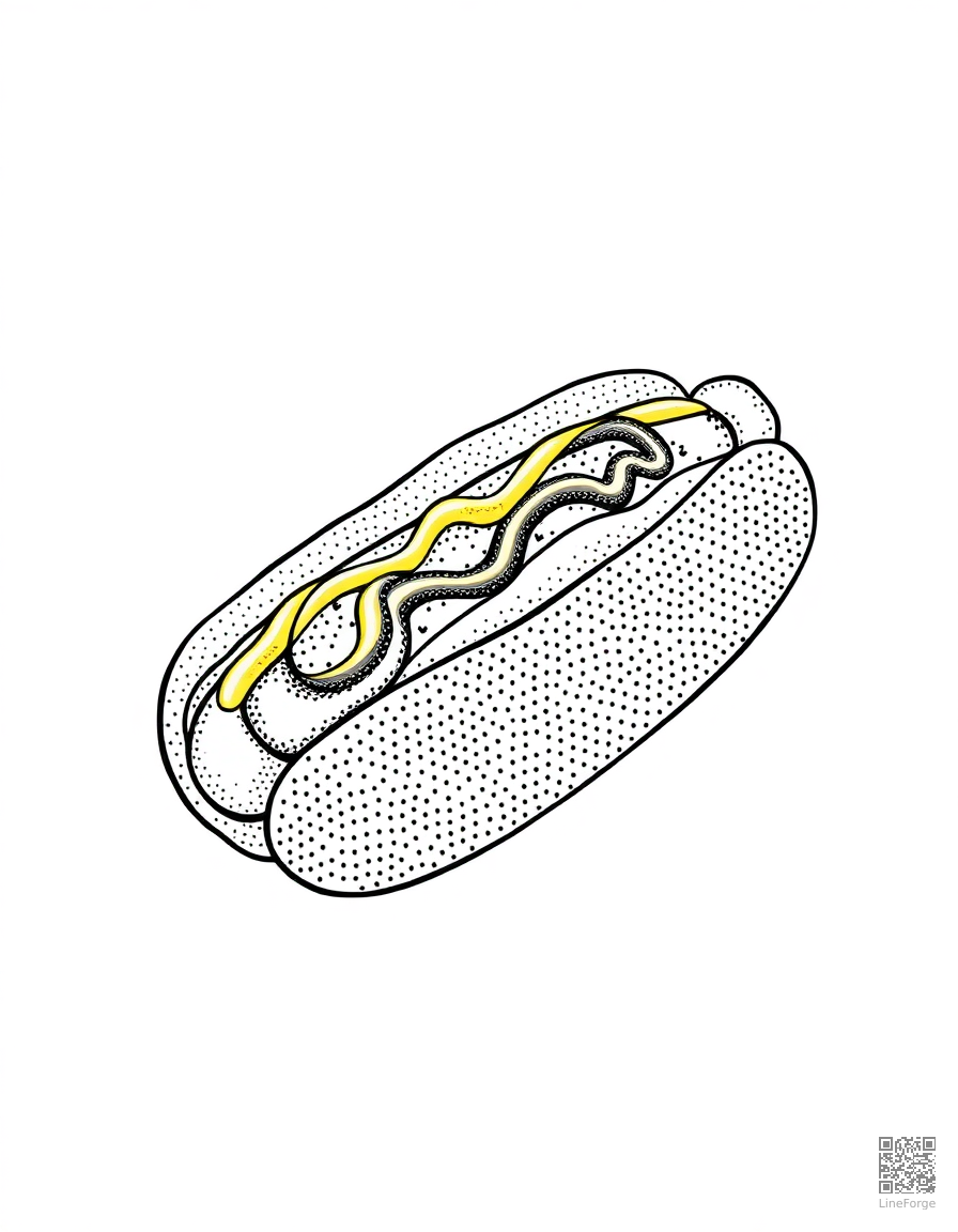 hot dog with mustard and ketchup coloring page Stipple style - free printable