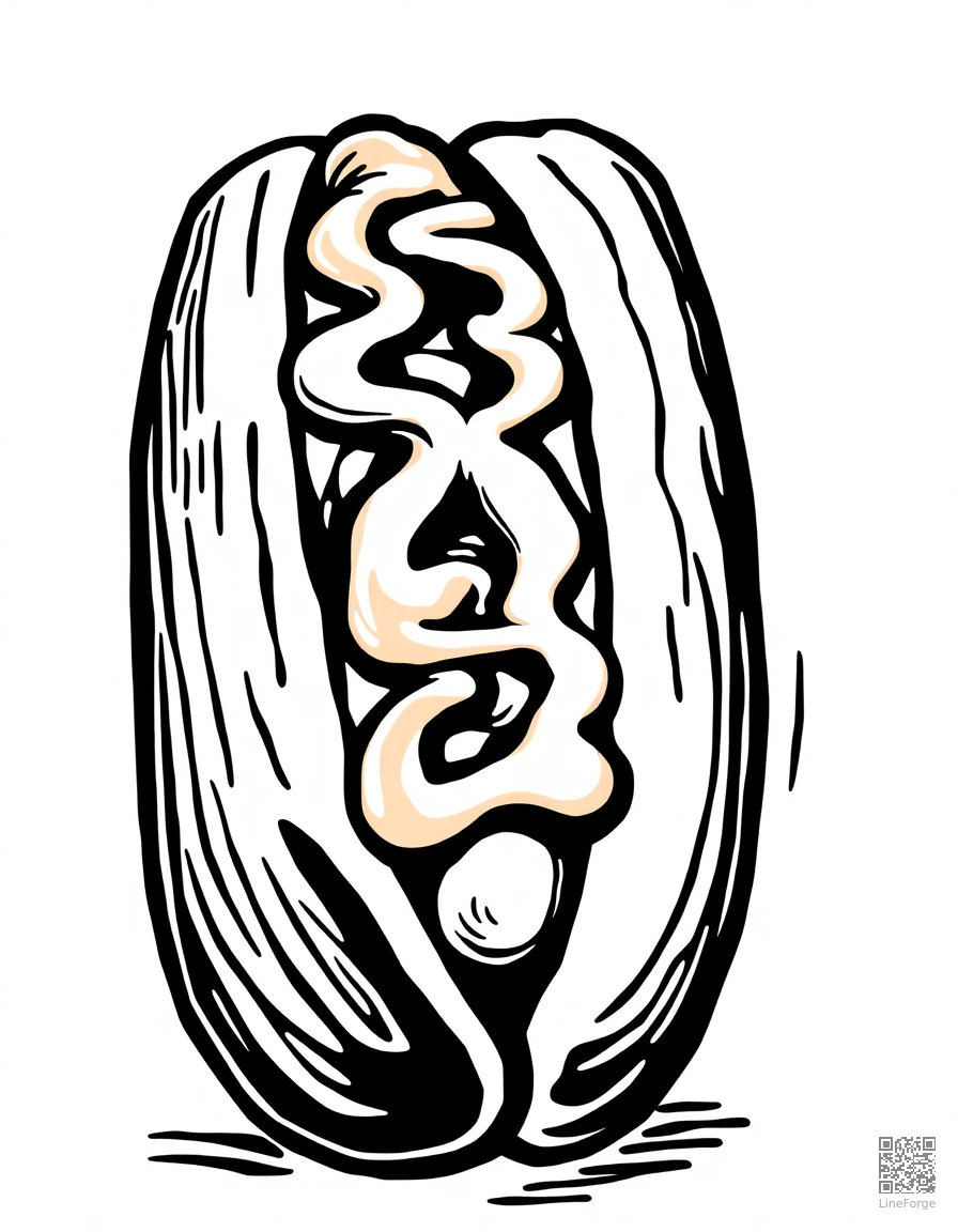 hot dog with mustard and ketchup coloring page Woodcut style - free printable