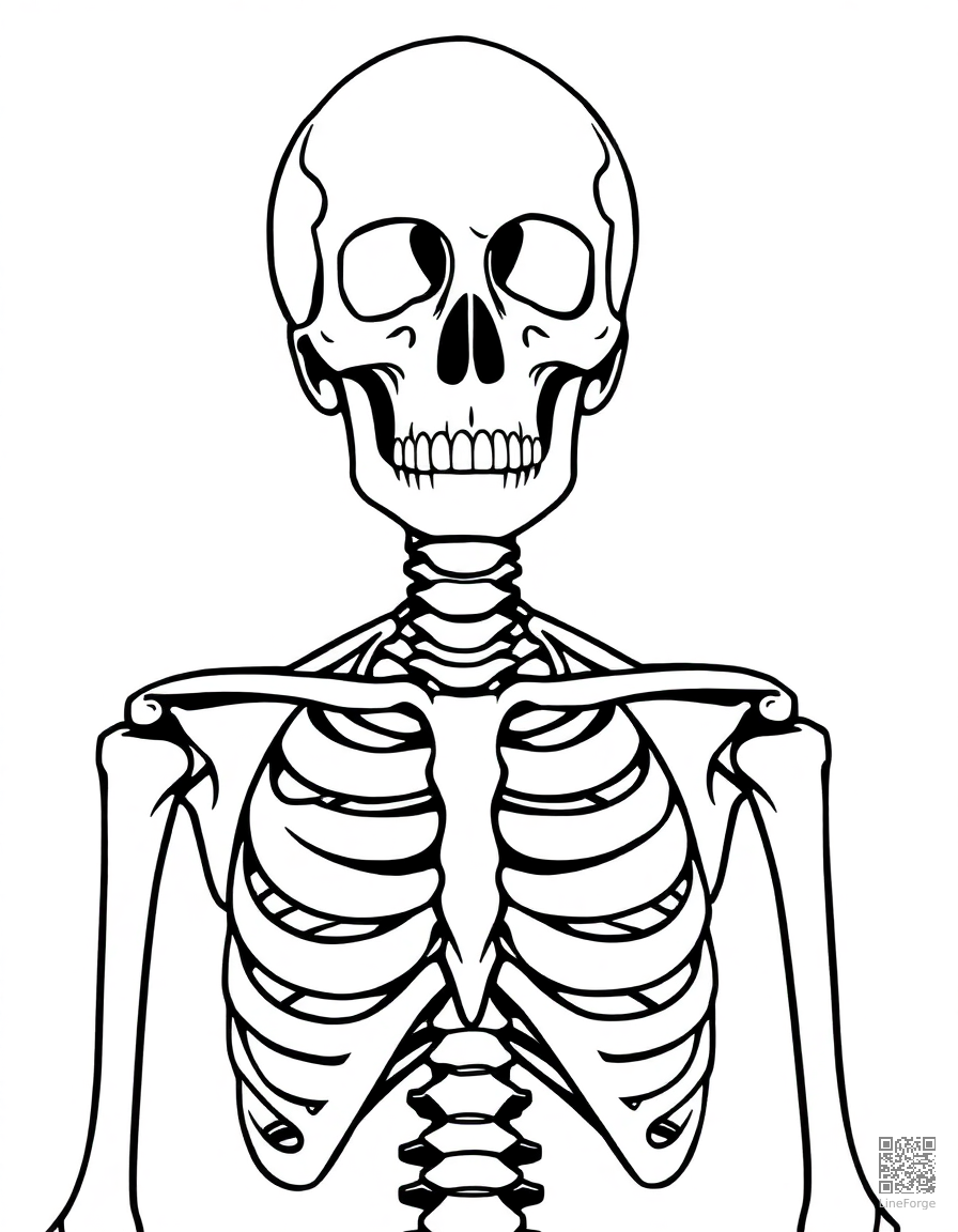 Human skeleton with bones coloring page Contour style - free printable