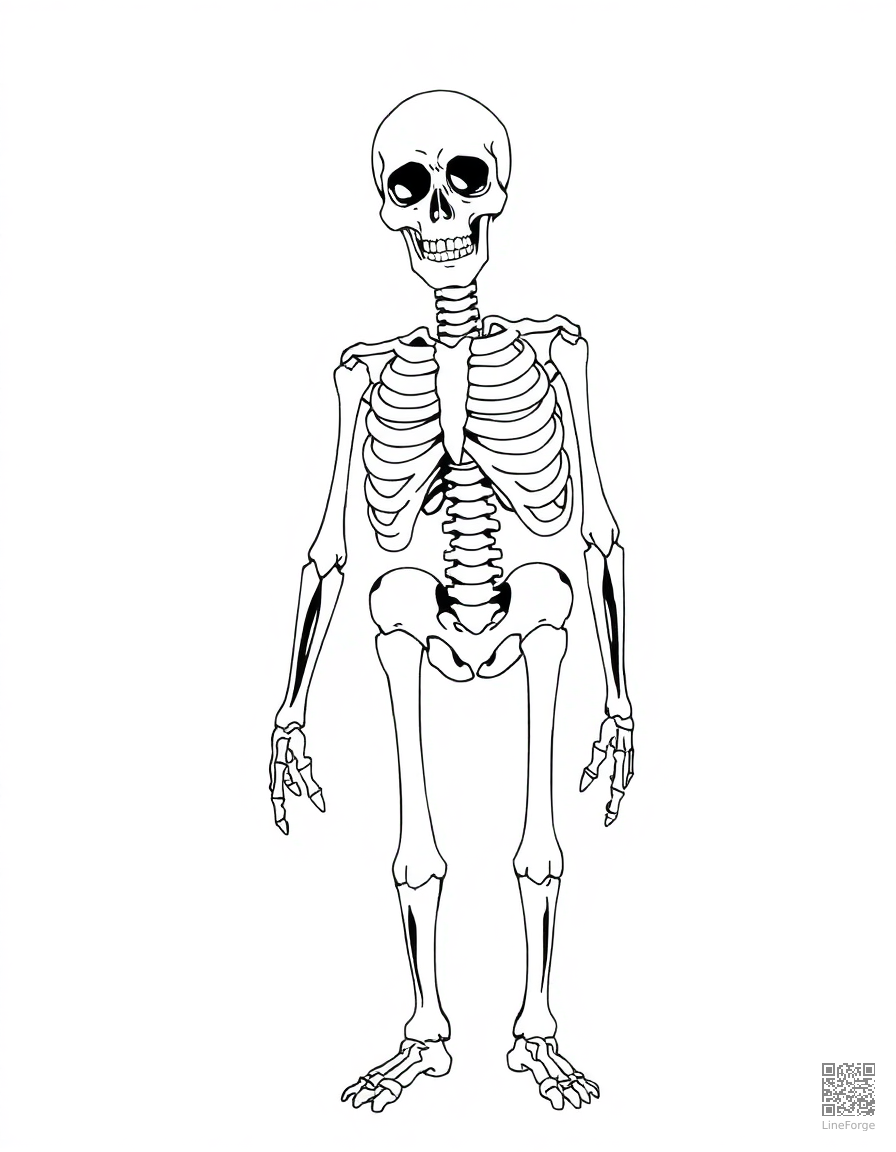Human skeleton with bones coloring page Manga style - free printable
