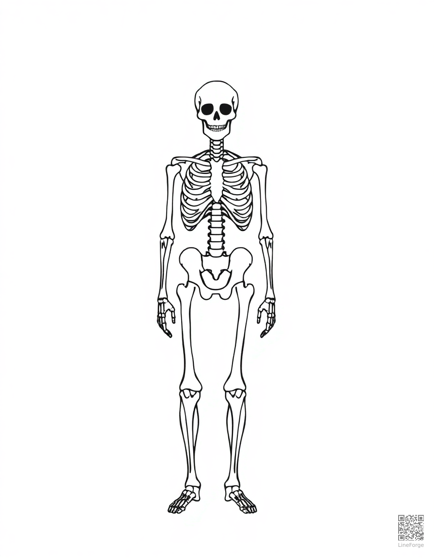 Human skeleton with bones coloring page Minimal style - free printable