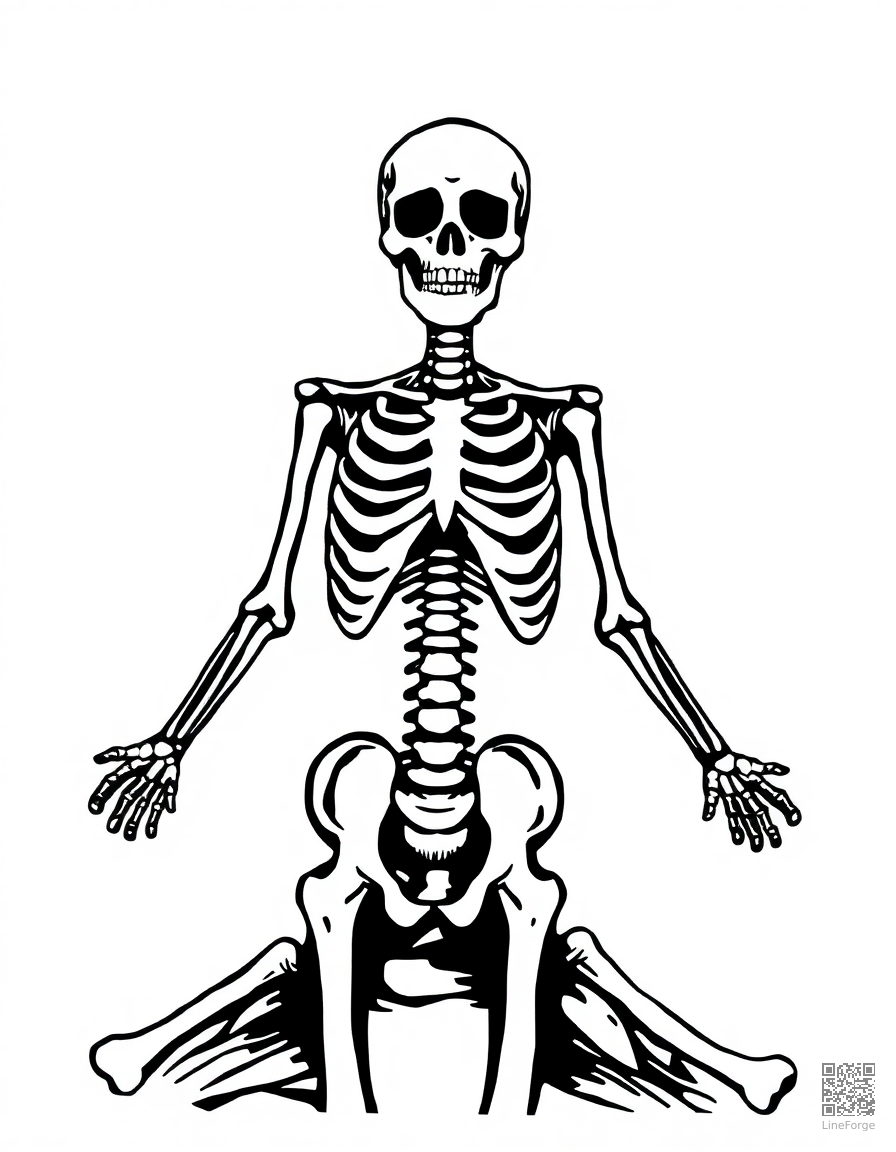 Human skeleton with bones coloring page Woodcut style - free printable