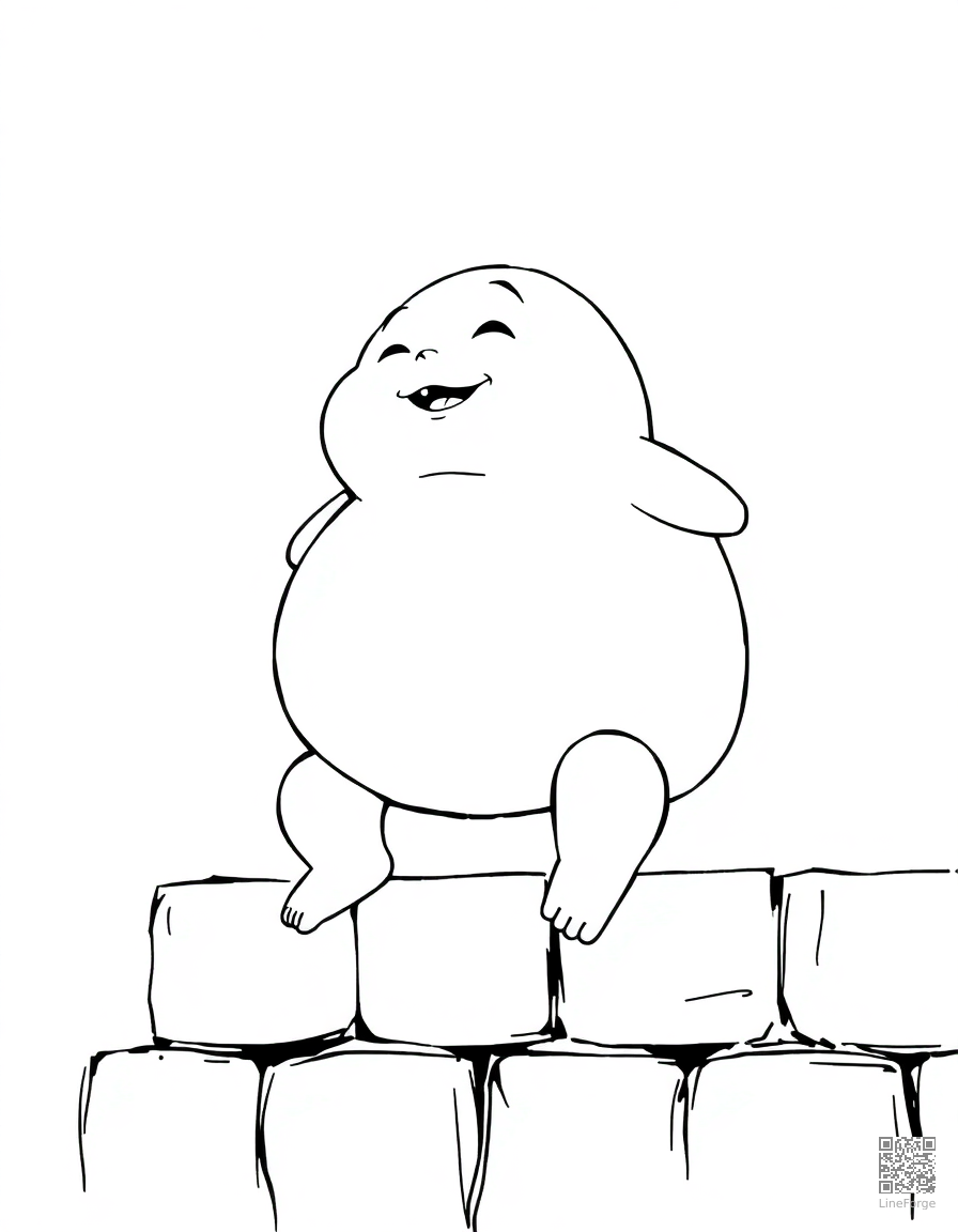 Free humpty dumpty sitting on a wall coloring page in manga style — printable line art
