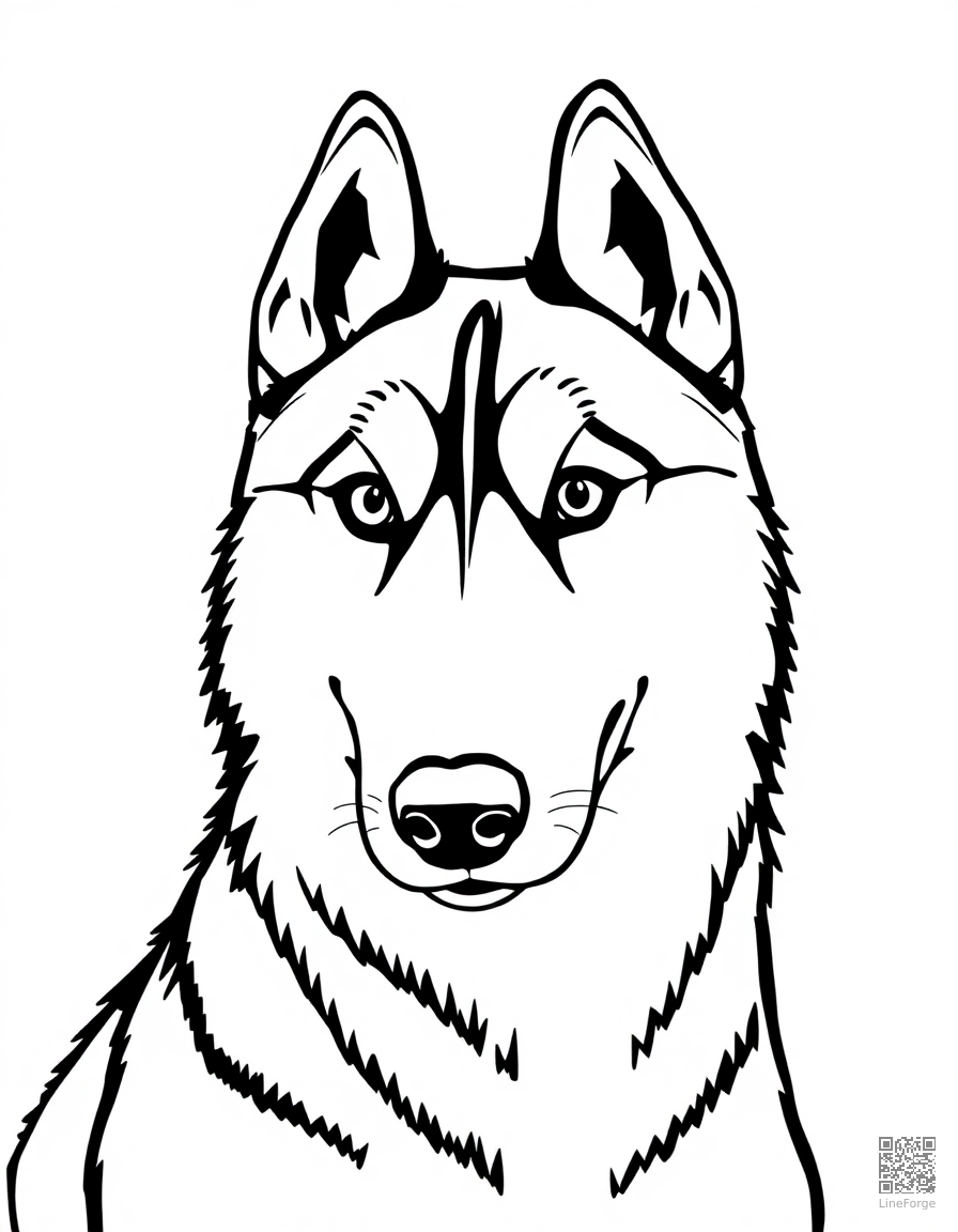 Husky with bright eyes in the snow coloring page Contour style - free printable