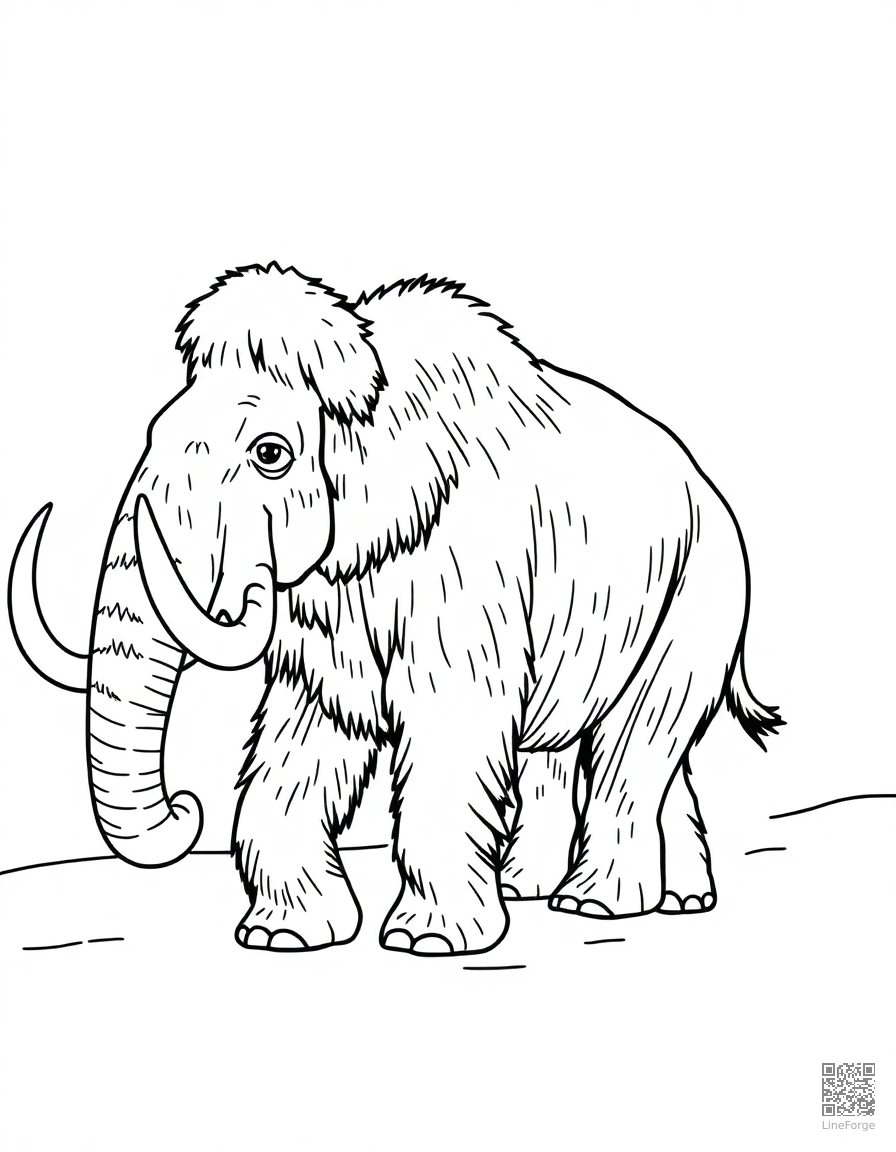 ice age mammoth walking through snow coloring page Contour style - free printable