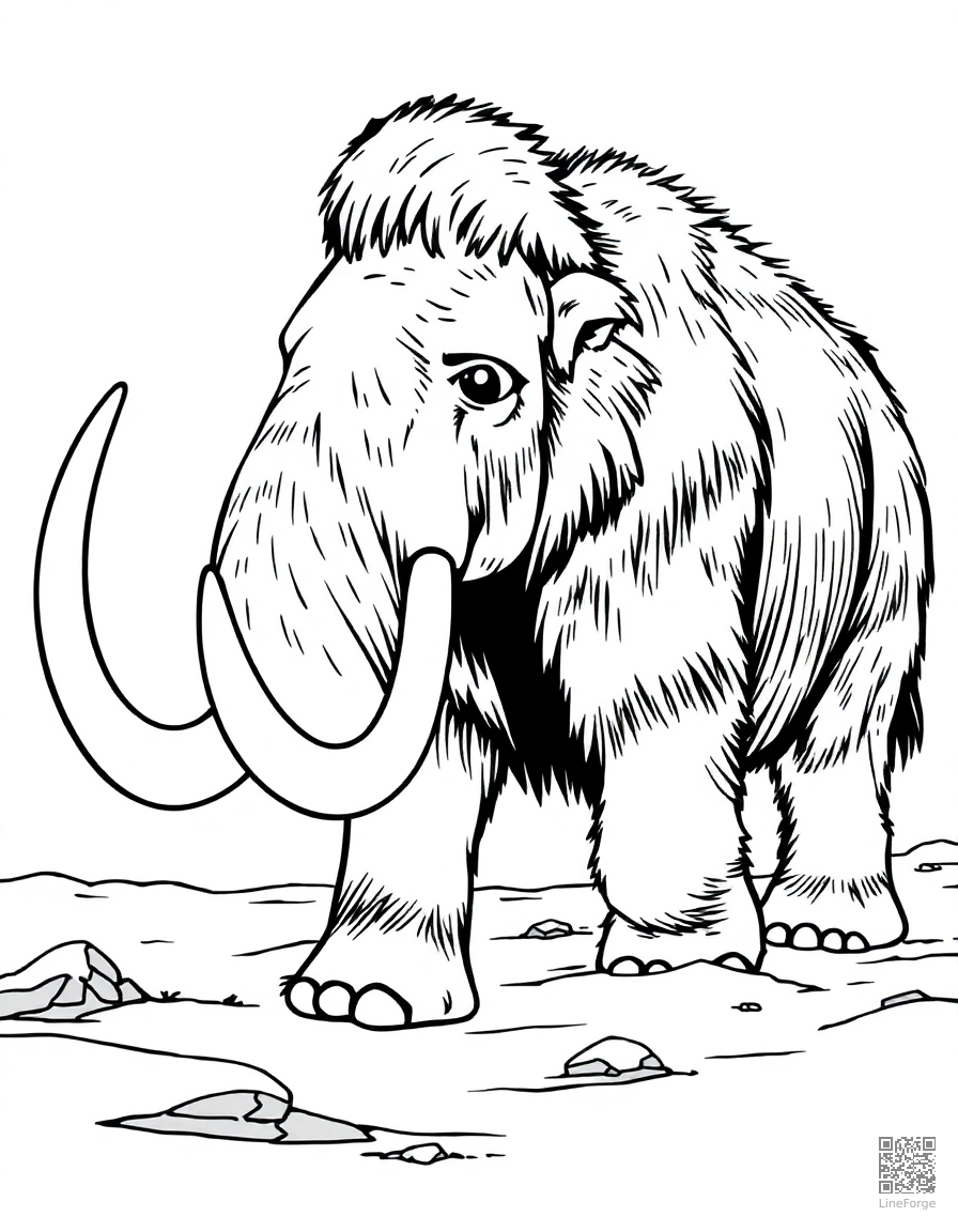 ice age mammoth walking through snow coloring page Manga style - free printable