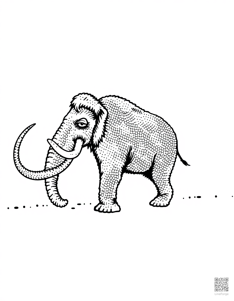 ice age mammoth walking through snow coloring page Stipple style - free printable