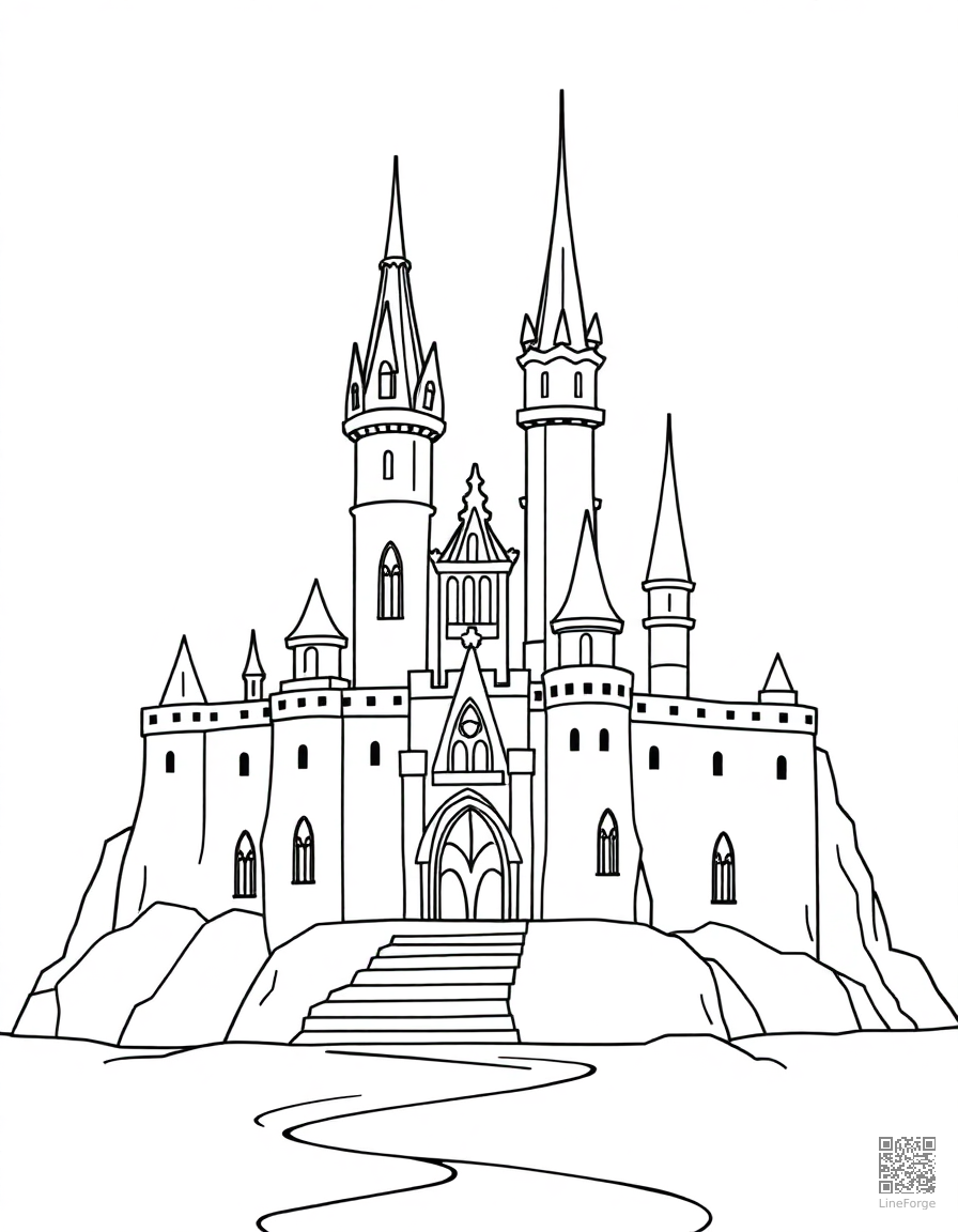 ice castle with crystal towers coloring page Contour style - free printable