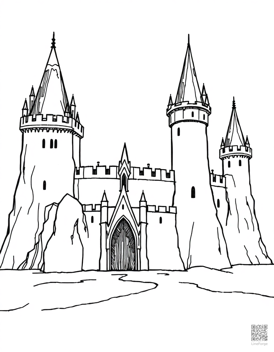 ice castle with crystal towers coloring page Crosshatch style - free printable