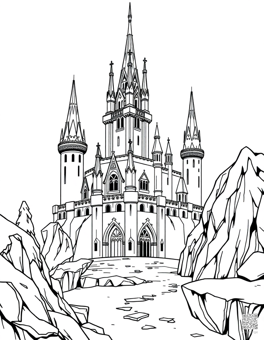 ice castle with crystal towers coloring page Manga style - free printable