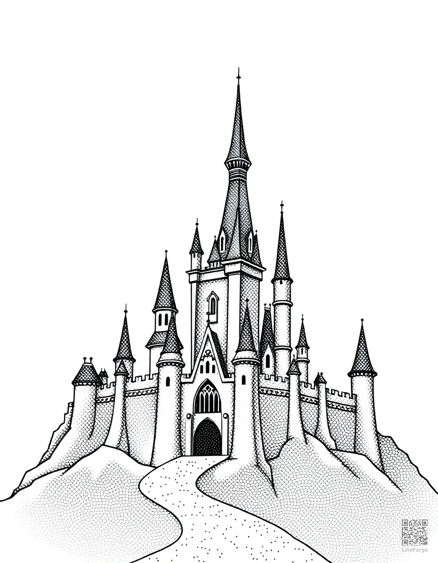 ice castle with crystal towers coloring page Stipple style - free printable
