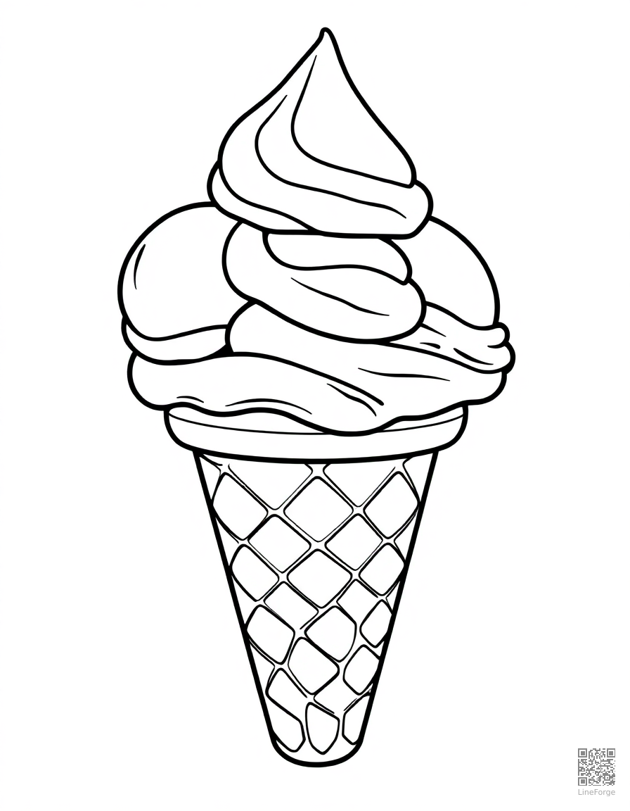 ice cream cone with three scoops coloring page Contour style - free printable