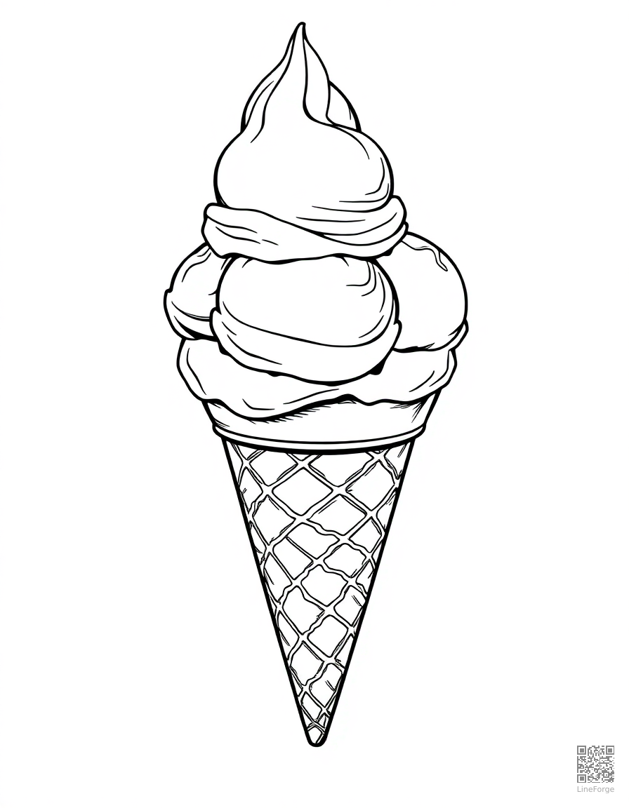 ice cream cone with three scoops coloring page Manga style - free printable