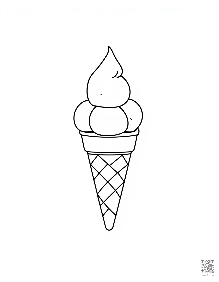 ice cream cone with three scoops coloring page Minimal style - free printable