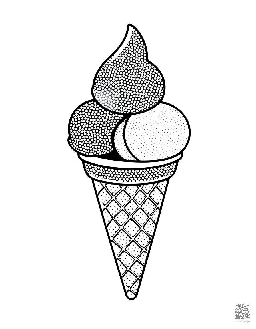 ice cream cone with three scoops coloring page Stipple style - free printable