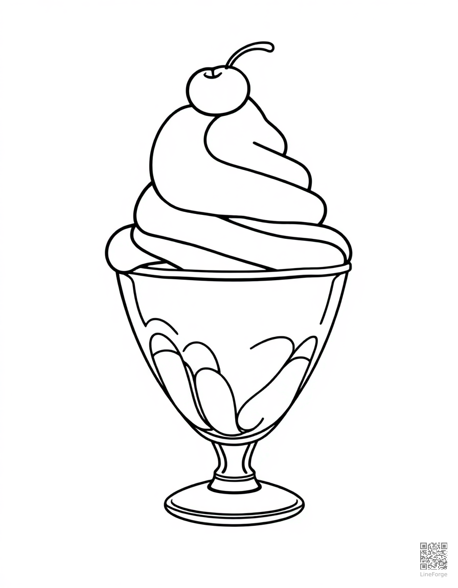 Ice cream sundae with a cherry on top coloring page Contour style - free printable