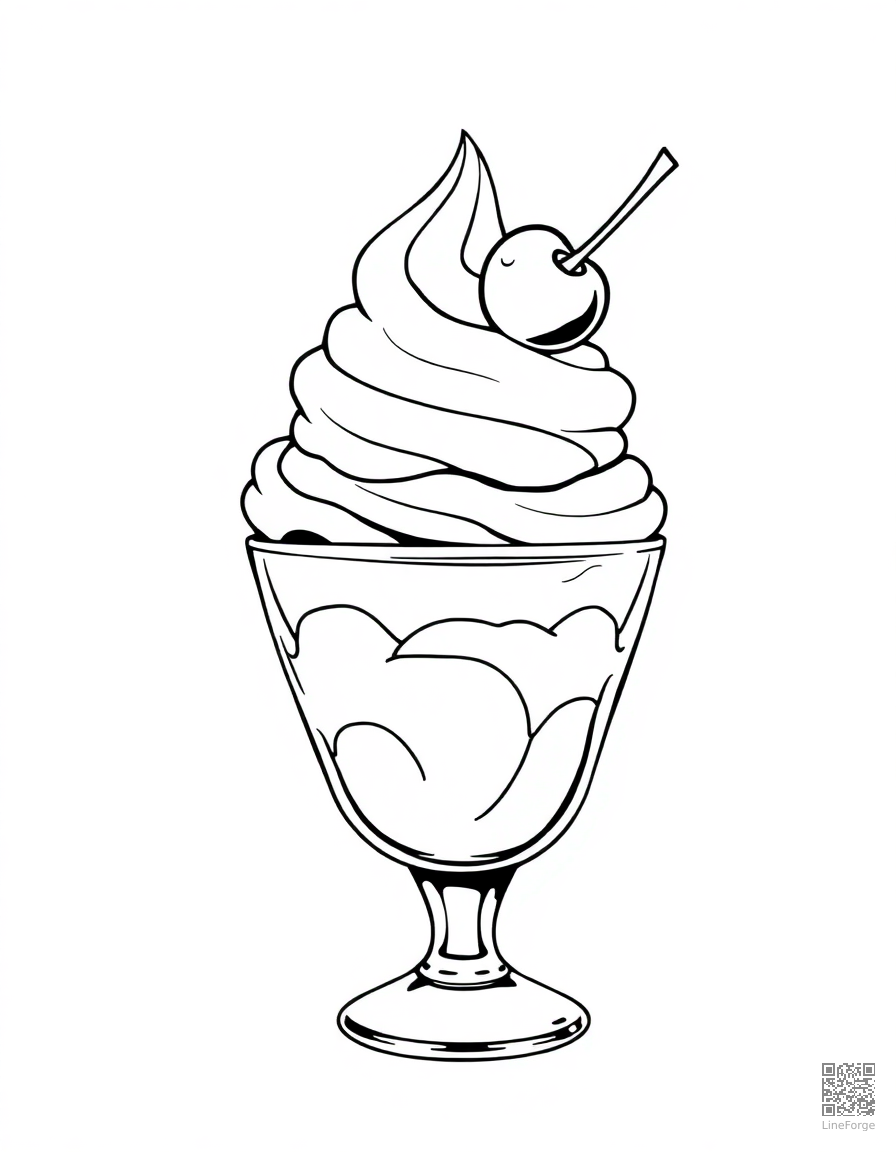 Ice cream sundae with a cherry on top coloring page Manga style - free printable
